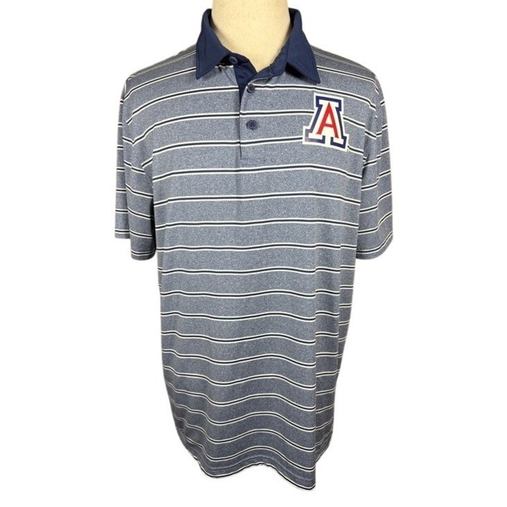 CSA Arizona Wildcats Mens‎ XL Blue Striped Short Sleeve Polo Shirt NCAA G6-25